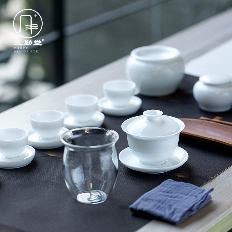Three frequently don white porcelain kung fu tea set just a cup of tea of a complete set of jingdezhen ceramics ST1033 sample tea cup group