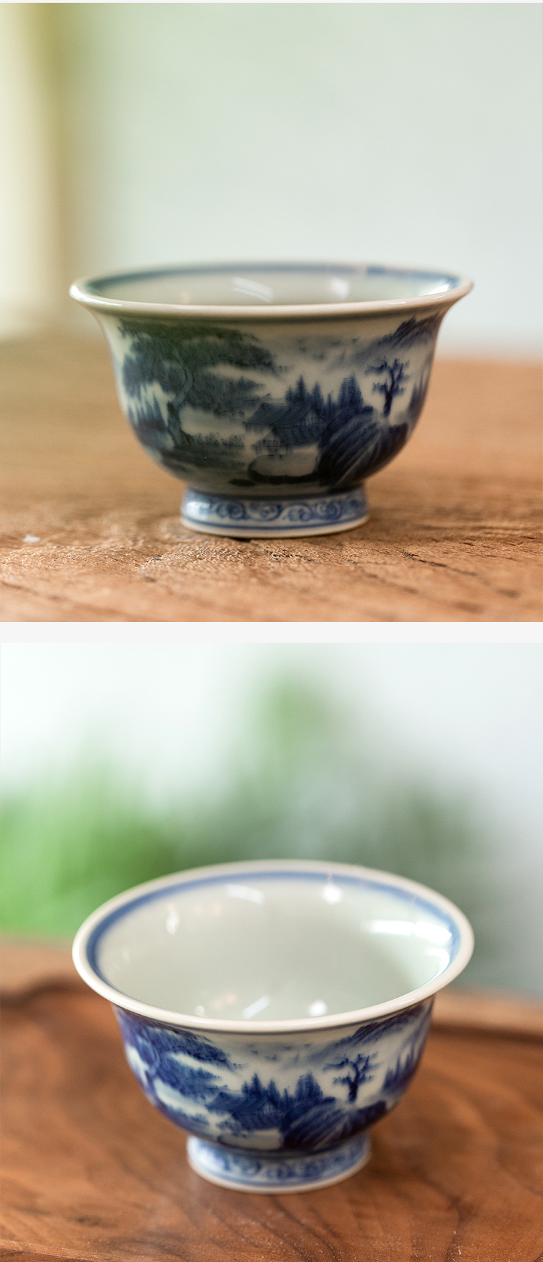 Three frequently hall sample tea cup jingdezhen ceramic cups kung fu tea master cup single cup of blue and white landscape small cup