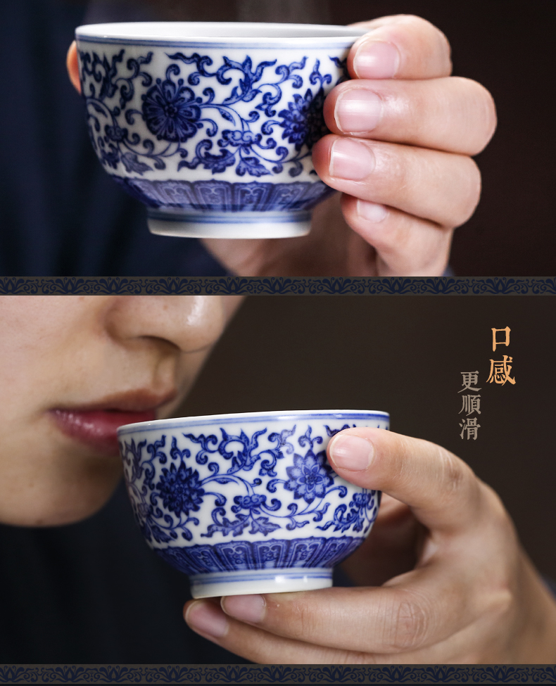 Three frequently hall of blue and white porcelain cups master cup single CPU jingdezhen ceramic kung fu tea pu - erh tea sample tea cup S43033