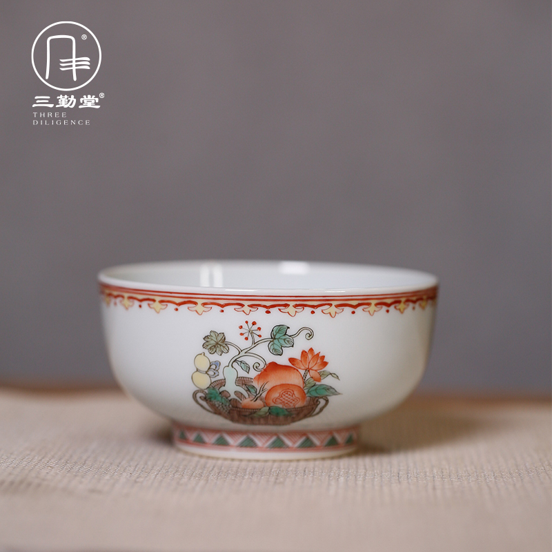 Three frequently hall jingdezhen fruit blue from year to year archaize festoon cup symbolize a fish master cup single CPU single sample tea cup