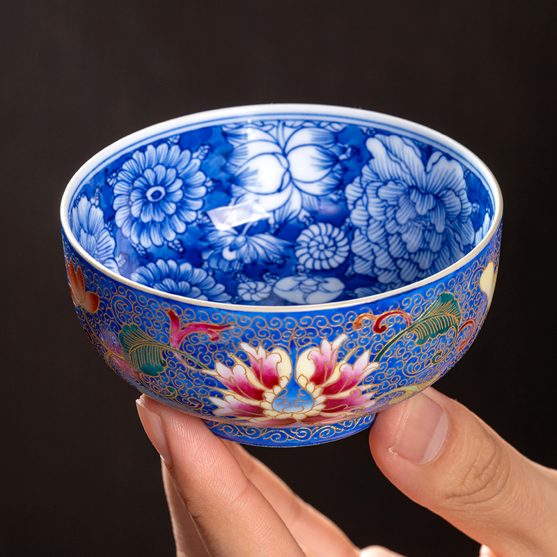 Blue and white enamel cup of jingdezhen ceramic sample tea cup three frequently hall kung fu tea master cup large cup small single CPU