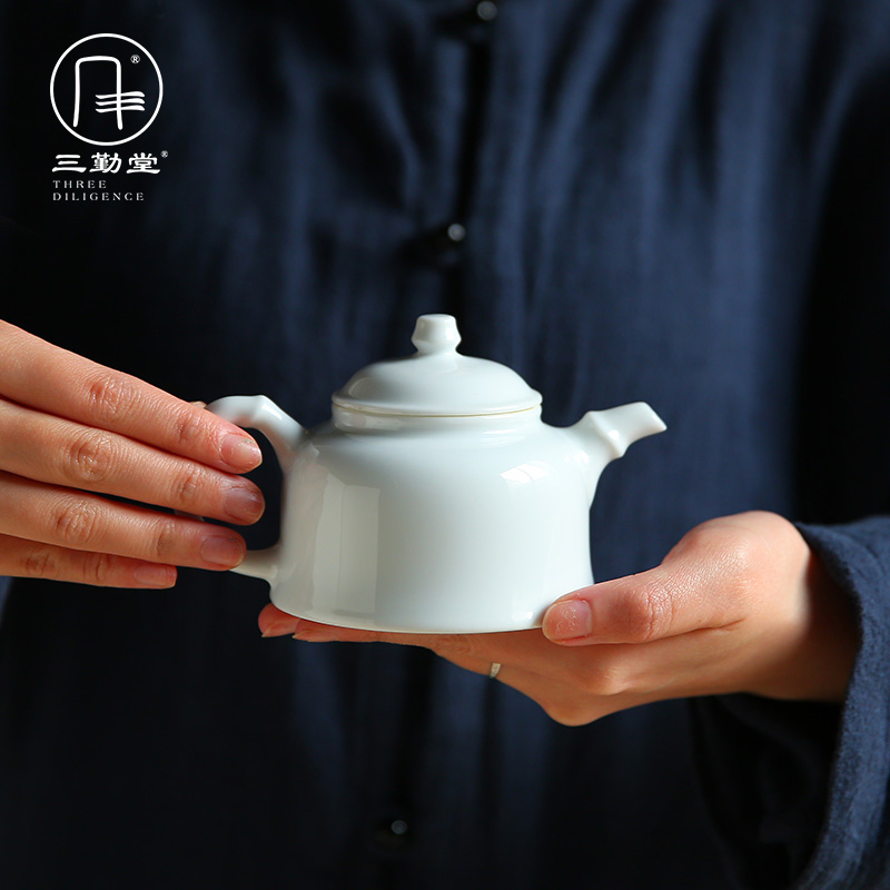 The three frequently kung fu jingdezhen ceramic teapot kung fu tea set small white porcelain teapot manual high white glazed bamboo pot
