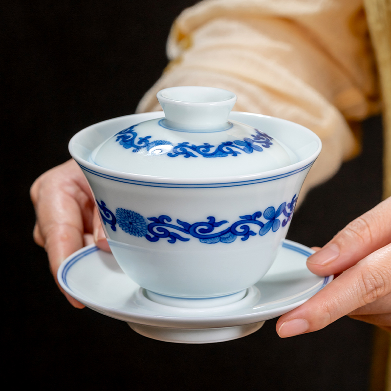 The three frequently tureen of jingdezhen ceramic cups kung fu tea tea hand - made thriving S13017