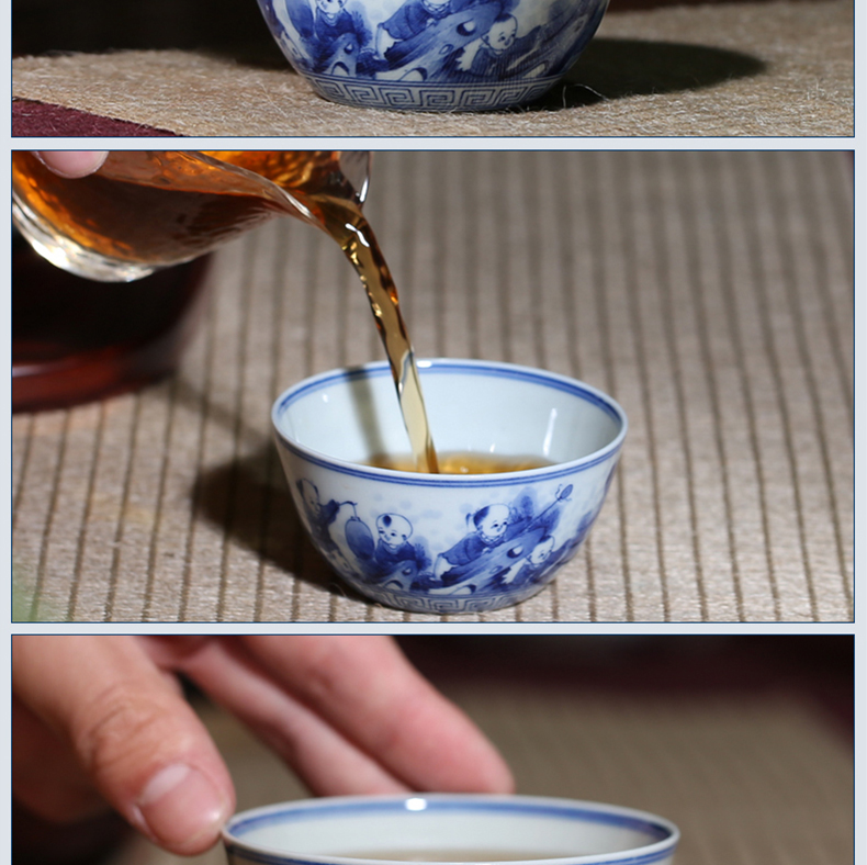 Three frequently hall jingdezhen blue and white porcelain masters cup kung fu tea cups hand - made scenery sample tea cup S43018 thin tea cup