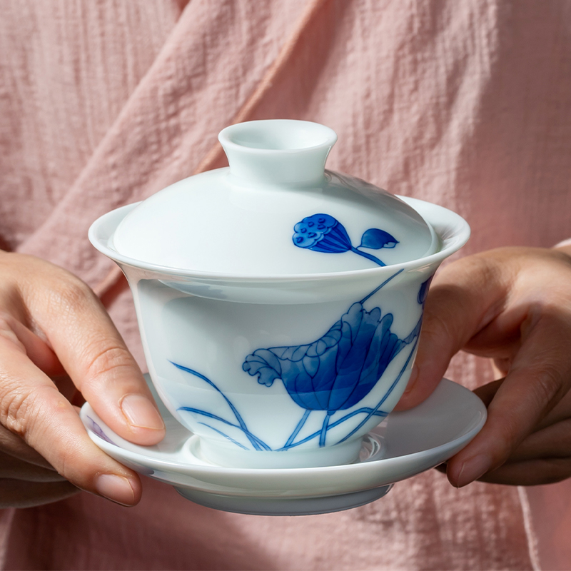 Three frequently hall tureen jingdezhen ceramic cups kung fu tea set hand - made oi - Lin large tea, only Three cups