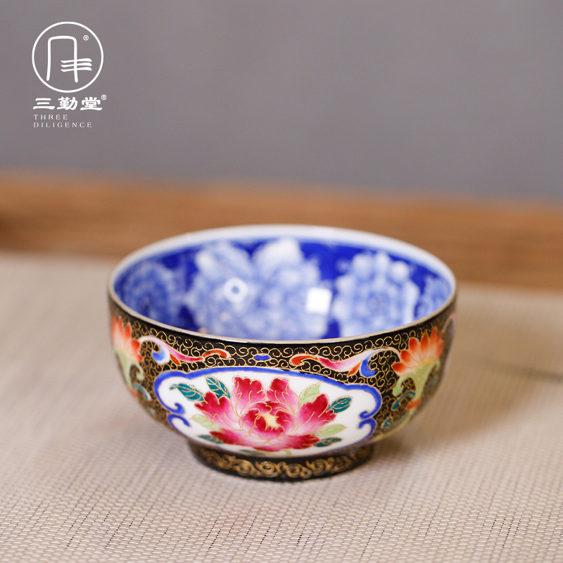Three frequently in flower thread of colored enamel cup rich master cup sample tea cup of jingdezhen ceramic cups