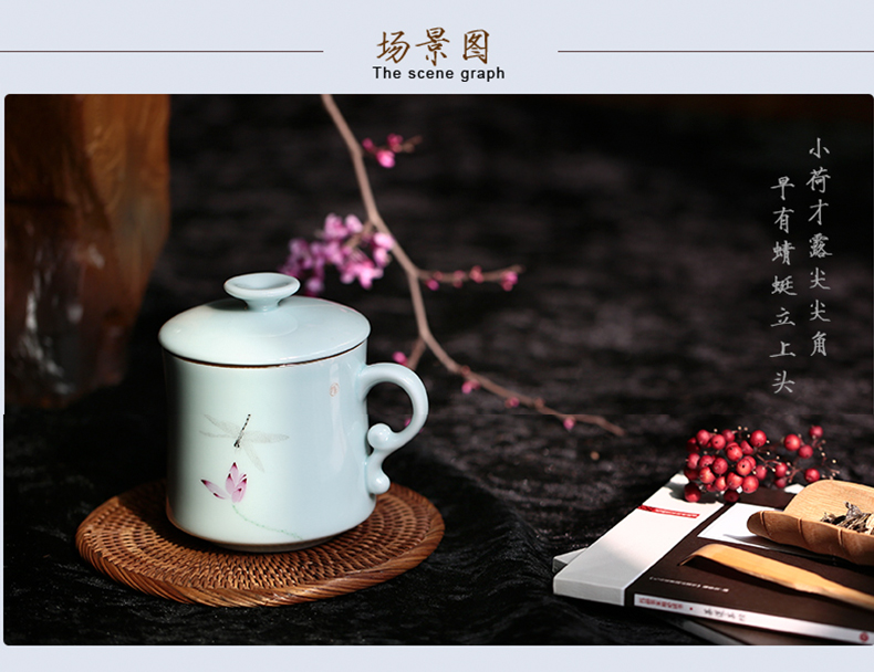 Three frequently hall office cup of jingdezhen ceramic cups with cover tea hand - made glass tea cup S61016 the meeting