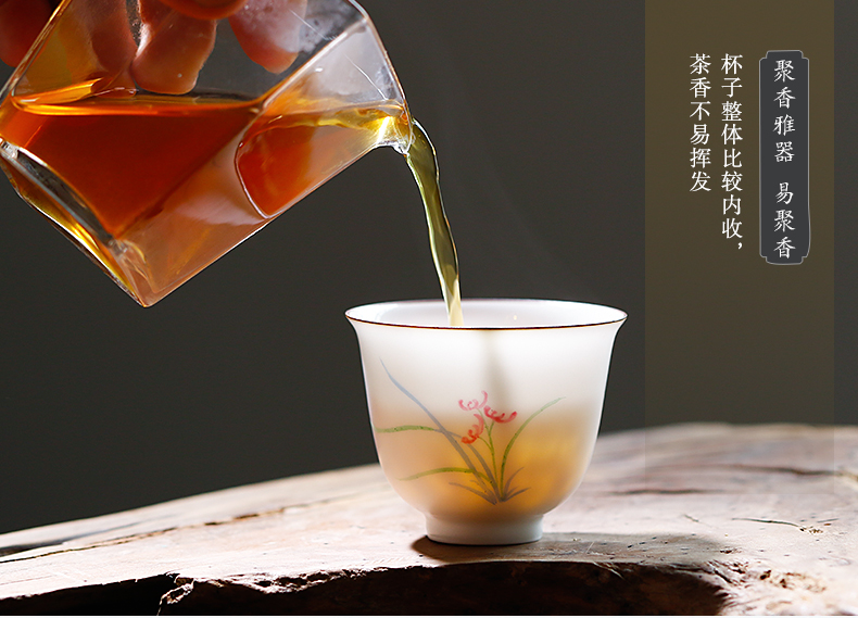 Kung fu tea cup three frequently hall jingdezhen ceramic sample tea cup hand - made twelve flora cup tea set S42011