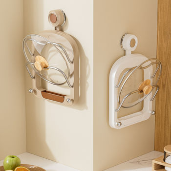 No-Drill Suction Cup Double-Layer Pot Lid Rack Kitchen Storage Rack Wall-Mounted Cutting Board Holder Multifunctional Wall Storage