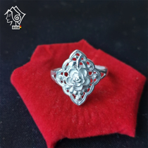 Cool Mountain Yi Pure Silver Ring Lady Money 999 Pure Silver Small Flowers Small Ring National Wind Hollowed-out Opening Ring