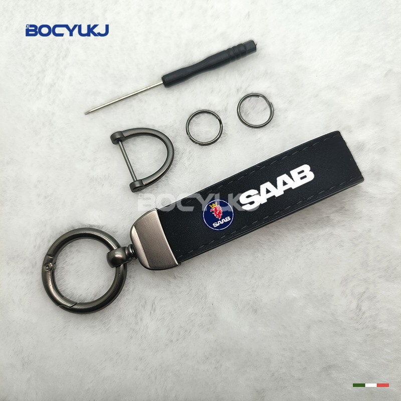 Suitable for Saab Car Suede Leather Keychain Saab Creative Personalized Car Logo Anti-Lost Metal Key Chain Pendant