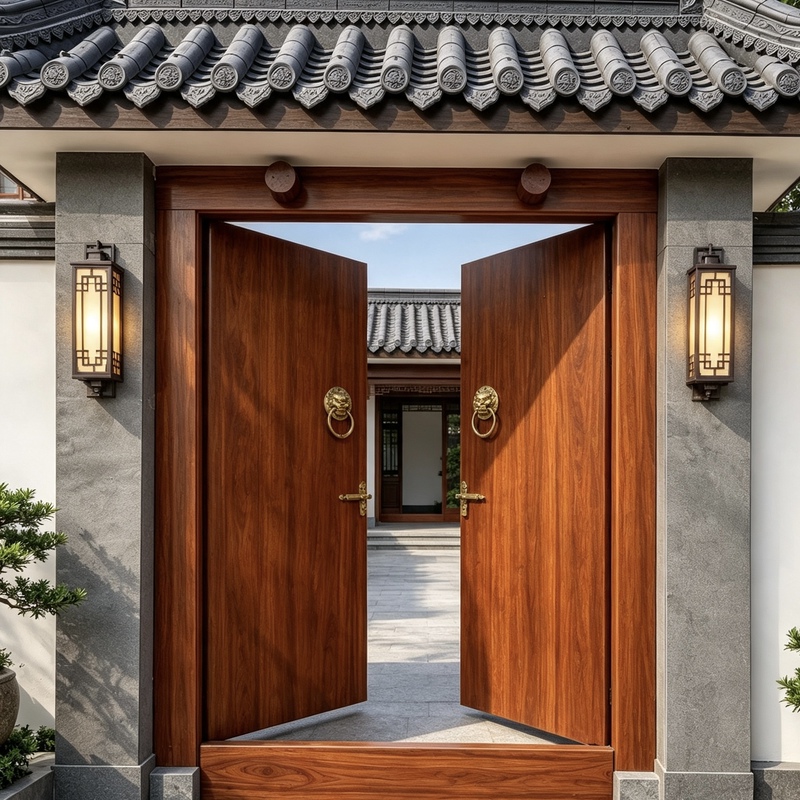 Old Elm Wood Chinese-Style Main Door for Rural Self-Built Houses, Courtyard Fence, Entrance Door, Traditional Wooden Door for Four-Compartment Houses and Guesthouses