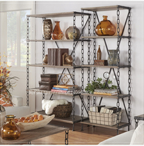 American LOFT Wrought iron shelf Personality floor-to-ceiling multi-layer shelf Living room TV cabinet display stand Solid wood simple