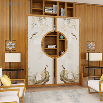 Screen Chinese living room partition Solid Wood Hollow hollow interval half-through Georgette screen curtain flower and bird Zen round seat screen