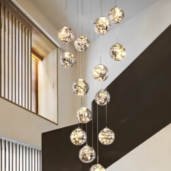 Staircase Chandelier with Starry Lights, Loft Duplex Living Room Lamp, Modern Minimalist Nordic Light Luxury Apartment Open Space Long Chandelier