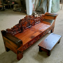 New Chinese old boat wooden lawn chair pedal nap chair bed dual use solid wood sofa