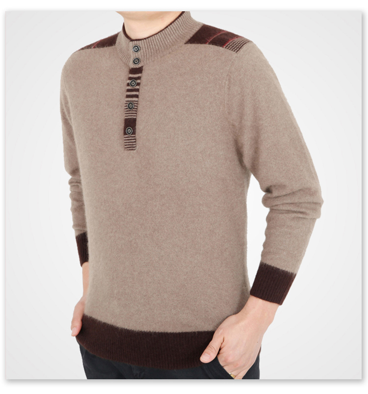 Áo len cashmere của nam giới Ordos Áo len dày mùa đông Áo len nửa cổ Trung niên Áo len áo thun dài tay nam