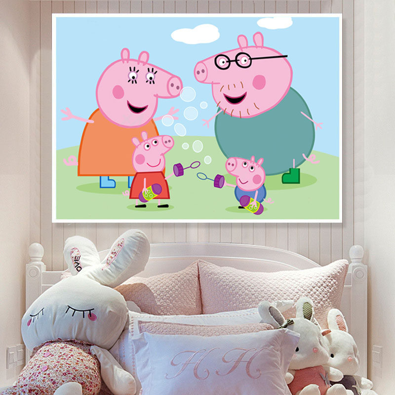 Diamond painting full of diamonds Peppa pig family cartoon animation cute children small stickers cross stitch bedroom new