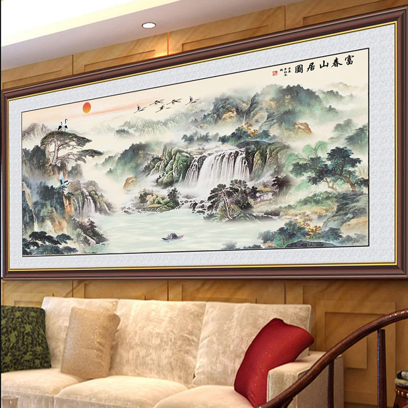 Welcome guest pine thread embroidered cross embroidered 2021 new embroidered water raw and rich living room landscape scenery Fuchun Mountain Gutu