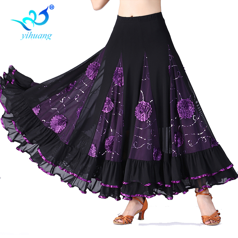 New modern dance national standard dance tango fast walk waltz dance skirt mesh autumn and winter big skirt woman