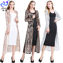 New long sleeve womens European and American retro fashion long coat sequin lace temperament slim fit outside shawl adult female