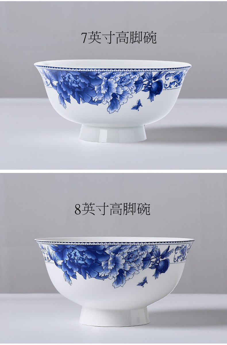 Jingdezhen eat bowl soup can prevent hot tall to use a single bowl of bowls of ipads plate tableware suit blue and white porcelain bowls of household
