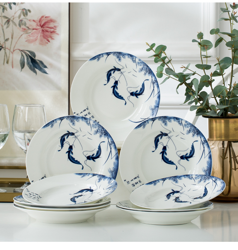 Jingdezhen blue and white porcelain plate creative ceramic dish dish dish dish tray sets 10 8 inch household portfolio