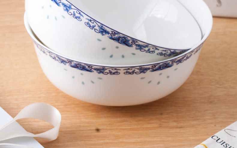 Jingdezhen ceramics ipads porcelain bowl set 6 inch rainbow such as bowl of rice bowl soup bowl glair of blue and white porcelain tableware