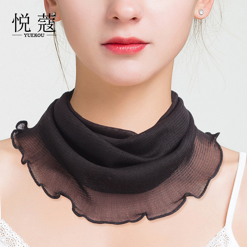 Summer silk solid color scarf female pullover fake collar neck sleeve mulberry silk mesh breathable small scarf sunscreen silk scarf