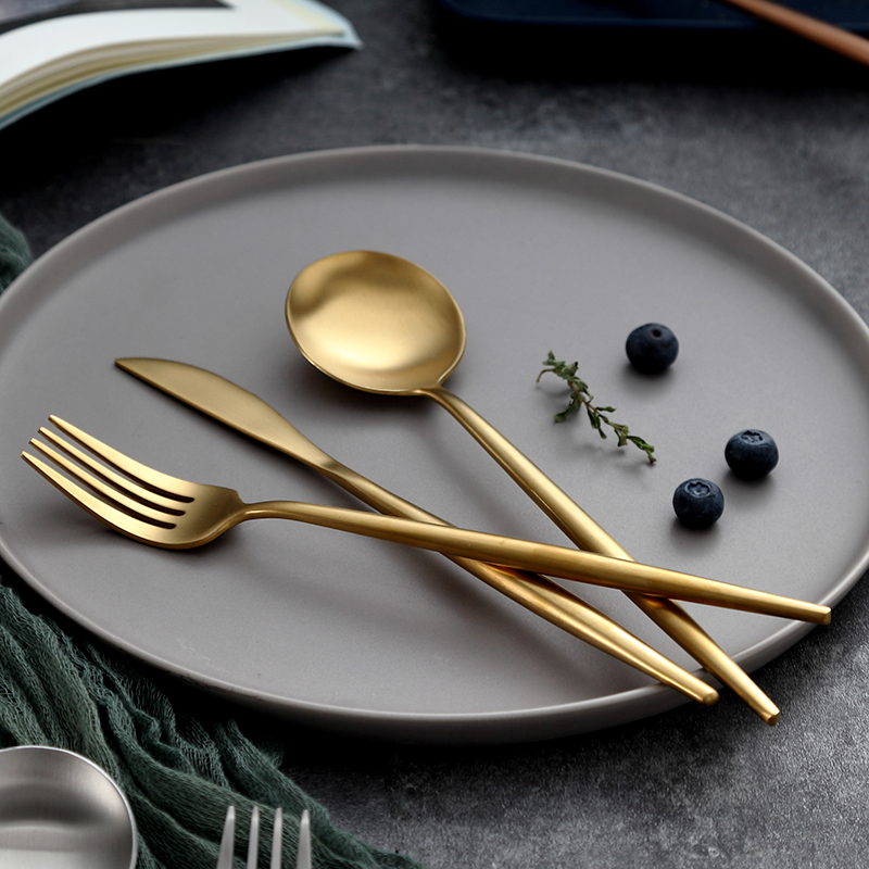 Onlycook top grade 304 stainless steel cutlery set continental food tableware household steak knife and fork spoon, gold