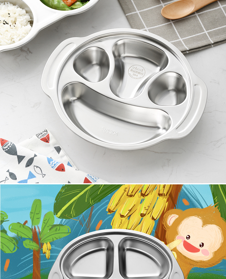 Tấm mẫu giáo 304 inox trẻ em bộ đồ ăn trẻ em khay nhà hàng dễ thương tách hộp ăn trưa - Hộp cơm điện sưởi ấm hop com dien