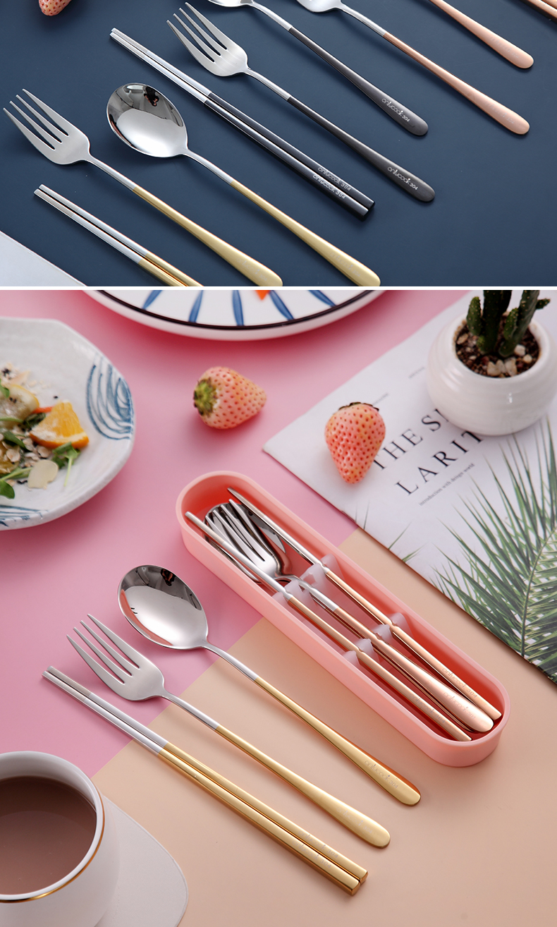Korean onlycook portable tableware chopsticks spoons sets students travel 304 stainless steel chopsticks spoons three - piece suit