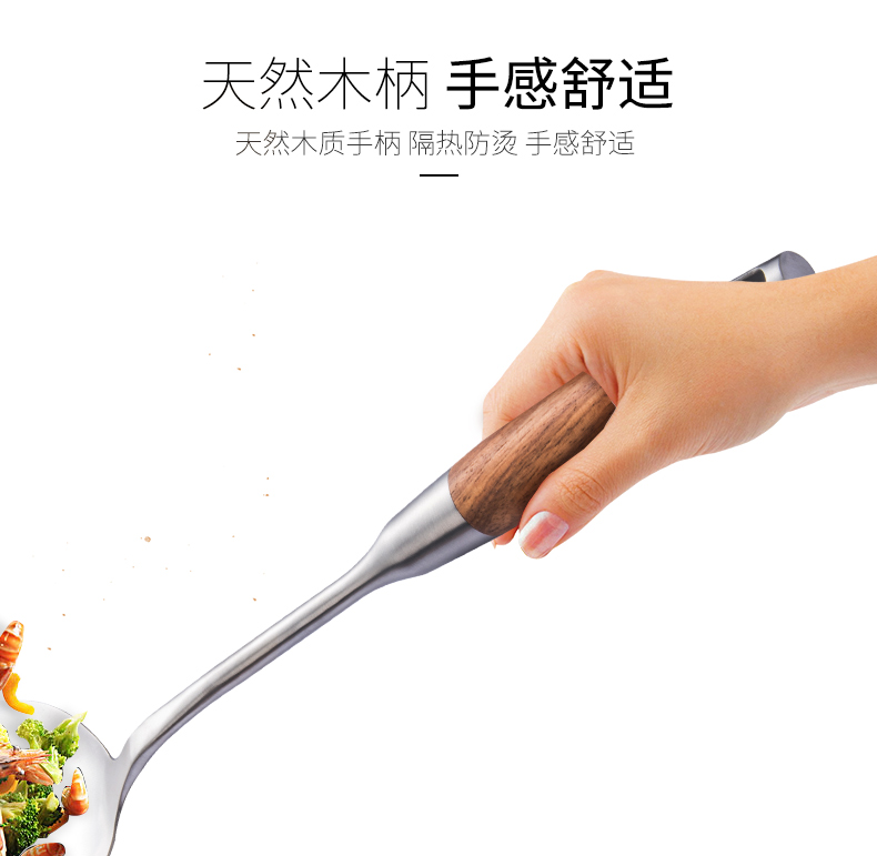 Bộ dụng cụ nhà bếp Onlycook Bộ dụng cụ nấu ăn bằng thép không gỉ 304 Bộ 5 cái xẻng muỗng đầy bộ thìa khuấy xẻng tay cầm bằng gỗ chảo chống dính elmich