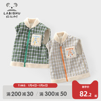 Rabbi Tree Childrens vest 2022 spring clothes New Baby Plaid plush horse clip boy boy waistcoat