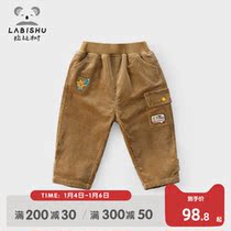 Rabbi tree childrens clothing boy corduroy pants 2021 Winter wear new children plus velvet casual pants mens baby trousers