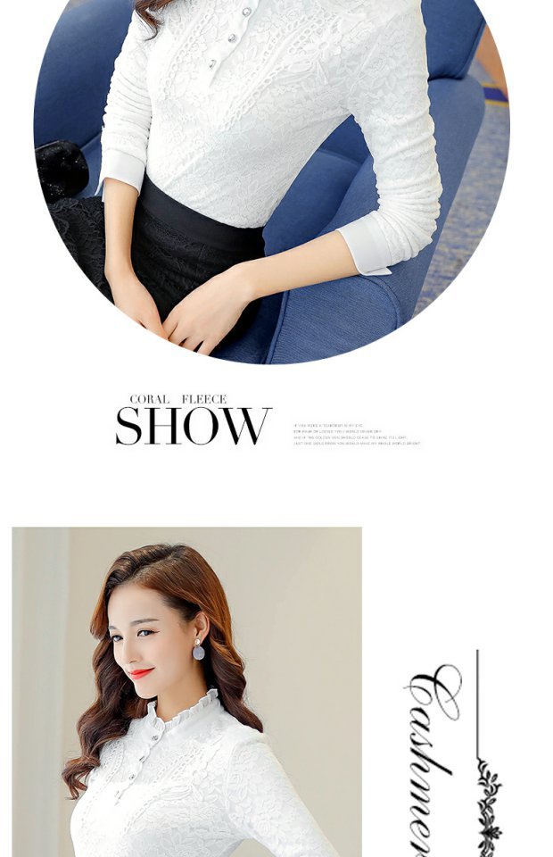 Mùa đông cộng với nhung dày áo ren đáy quần size lớn nữ béo mm áo ấm tay dài thon gọn che bụng áo thun nữ áo kiểu nữ đẹp tuổi 30