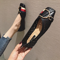 European Station Hollowed-out Sandals Sandals Women 2021 Summer New Big Code Style Square Head Single Shoes Shallow Mouth Soft Underfoot Shoes