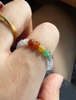 Natural burmese jade a grade rainbow colorful rice beads elastic ring