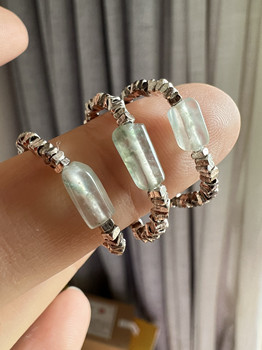 Natural burmese jade a grade high ice floating flower shape beads 925 broken silver bullet ring