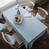 Pure Color Lake Blue Table Cloth Dining Table Cloth Cloth Art Cotton Linen Tea Table Cloth small set to be cloth rectangular 100 lap lace