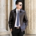 New Playboy leather nam Phiên bản Hàn Quốc của cổ áo da nam trung niên áo khoác mỏng mùa thu và quần áo mùa đông áo cardigan nam Quần áo lông thú