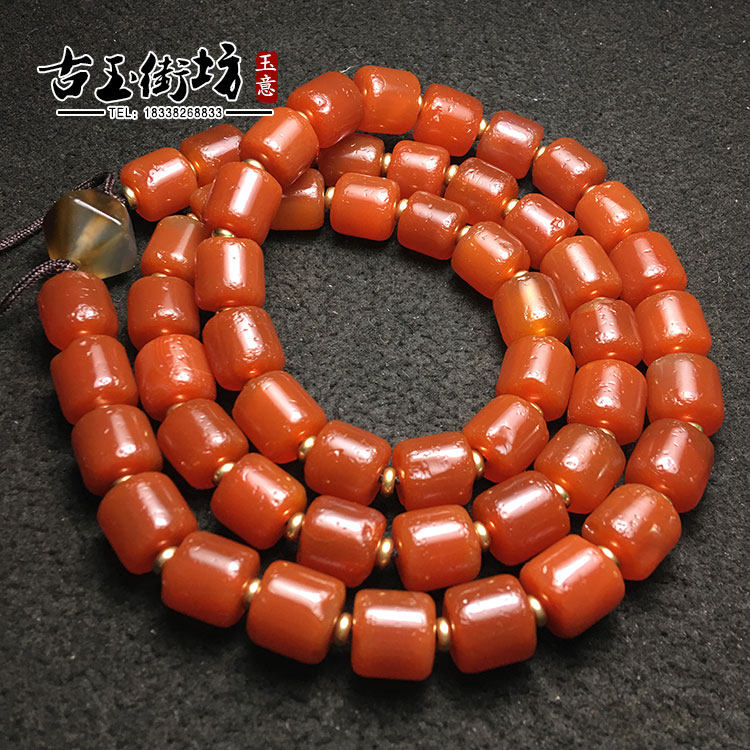 Gao Guyu Old Jade Imitation Old Imitation Ancient Goods Collection West Week Old Agate Tomatoes Red Barrel Pearl Necklace Hand Strings Foe Beads