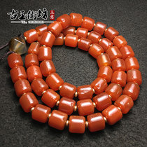 High ancient jade Old jade antique antique old goods collection Western Zhou Old Agate persimmon red barrel beads necklace hand string Buddha beads