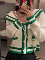 White knit cardio-hoodie woman small scent wind 2022 spring autumn season new navy collar lazy retro short fur coat jacket