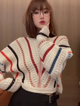 Stars Same Rainbow Striped Pint-shirt Woman 2022 Early autumn new high-end custom fashion Temperament Casual Sweaters