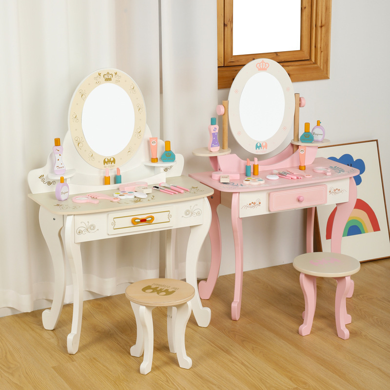 European-Style Children's Baby Dressing Table Chair Beauty Set Little Girl Doll Play House Simulation Dressing Table Toy