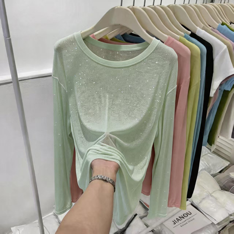 Breathable Summer New Design Blouse with Sequins, Sun-Protective Long-Sleeve T-Shirt for Women, Shiny Slim-Fit Top 2 Breathable Summer New Design Blouse with Sequins, Sun-Protective Long-Sleeve T-Shirt for Women, Shiny Slim-Fit Top 2