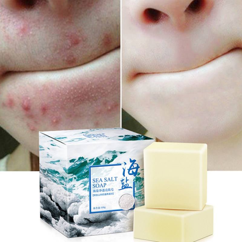 Natural sea salt soap removes mite soap facial female male sulfur soap sterilizes face whole body back wash face mite soap