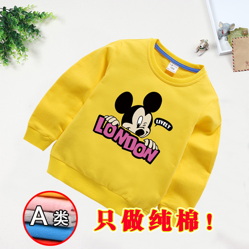 2019 rơi cậu bé mới của mùa xuân bảo vệ quần áo và mùa thu mickey mùa thu váy cô gái vừa trẻ em dài tay áo t-shirt cotton.