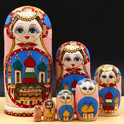 Set of baby Russian imported craftsmanship basswood 7-layer branding painted birthday gift ornaments